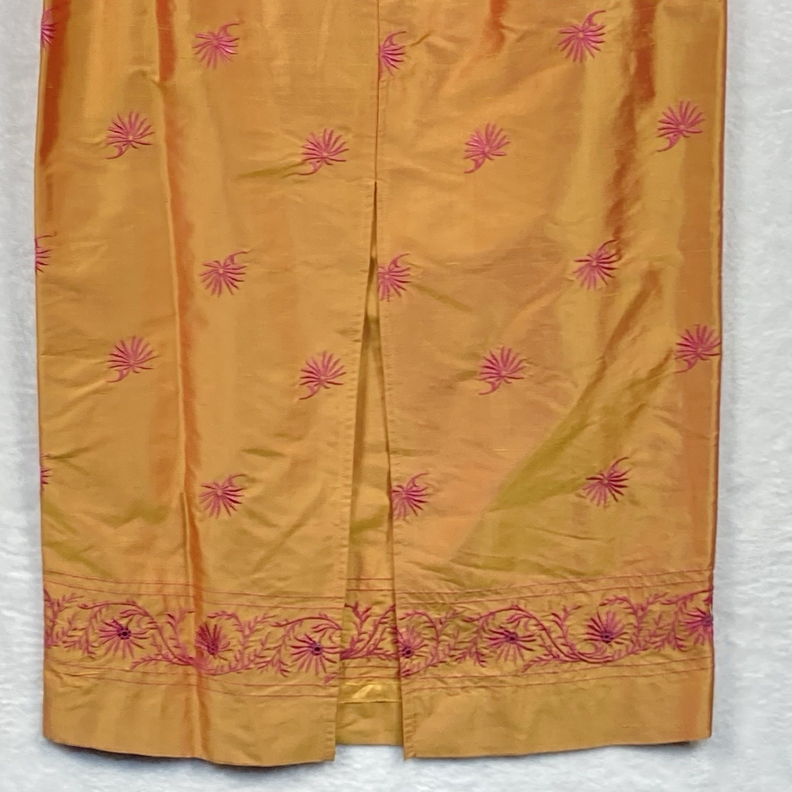 Finity Dress Womens 6 Orange Pink Midi Silk Embroidered Empire Waist Summer Y2K