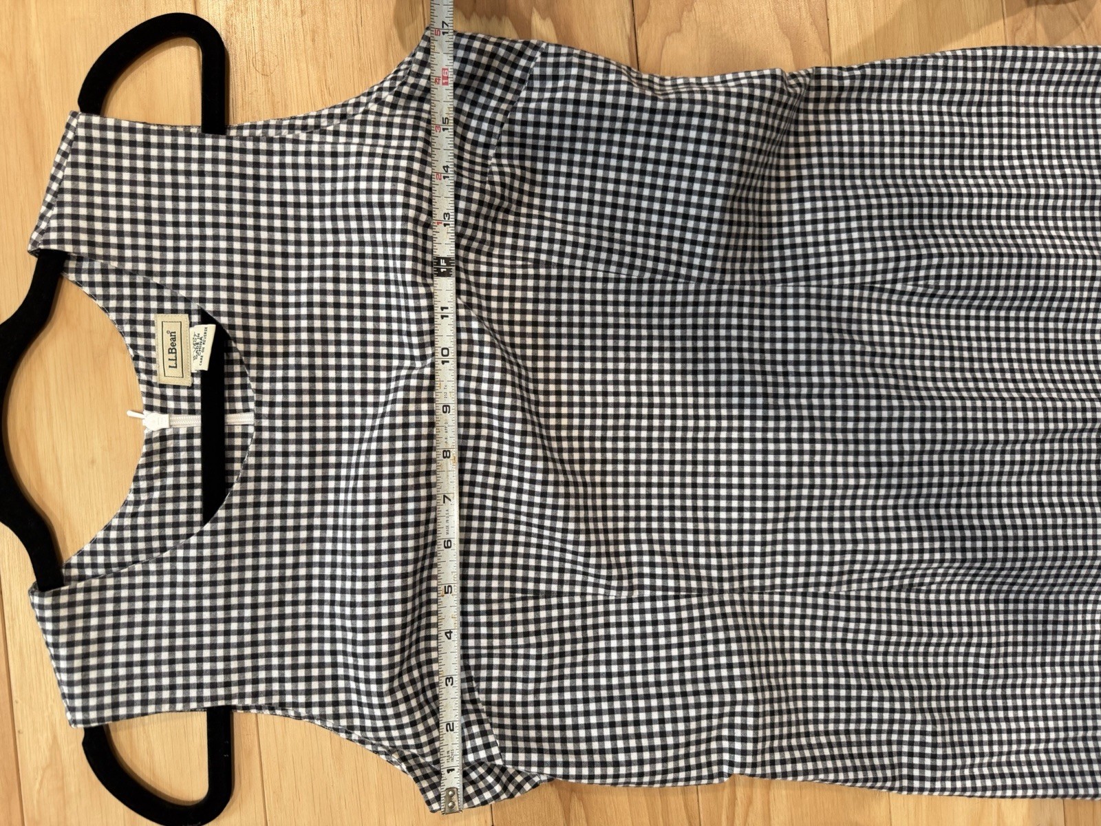L.L.Bean Women’s Gingham Shift Dress Black/White Sleeveless Zip Size 8 Reg