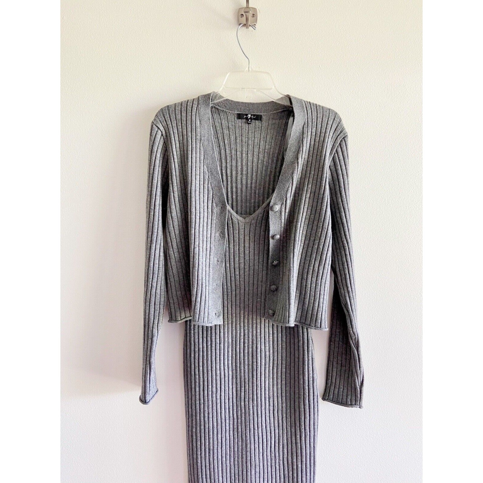 7 For All Mankind gray ribbed dress and cardigan set Minimal Medium