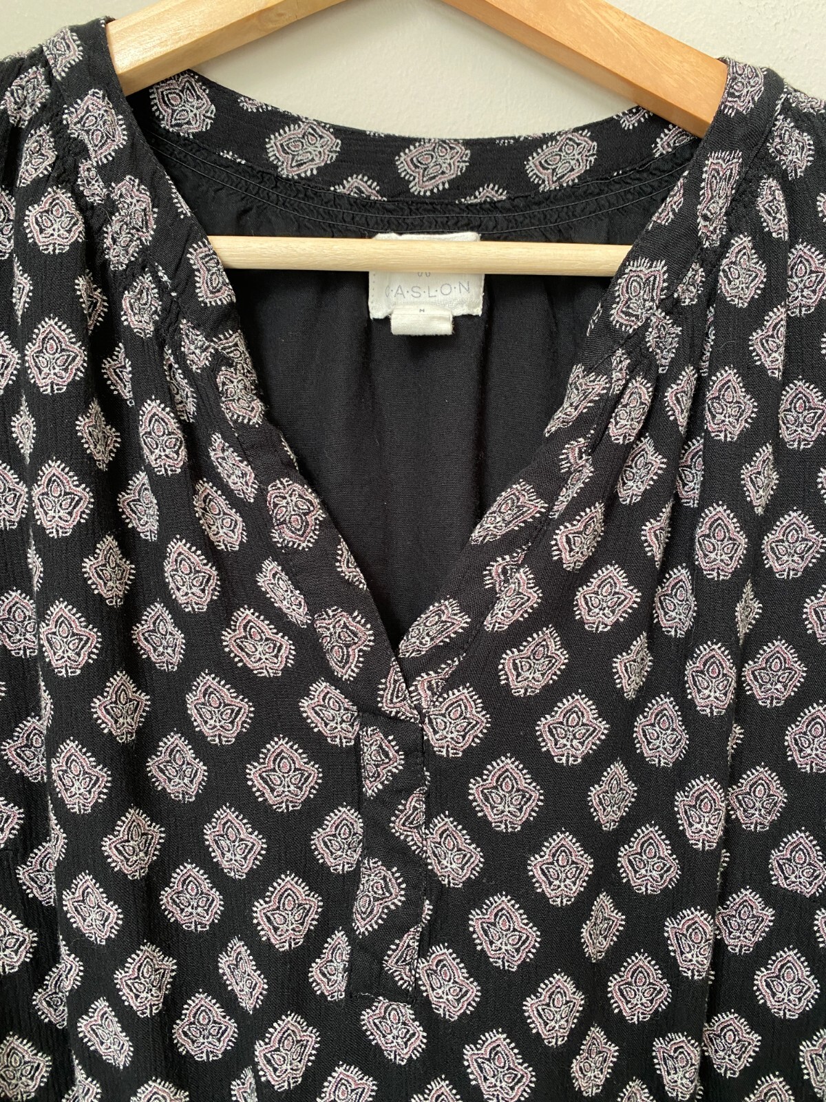 Caslon Women’s Medium Patterned Boho Peasant 3/4 Sleeve Tunic Dress Black