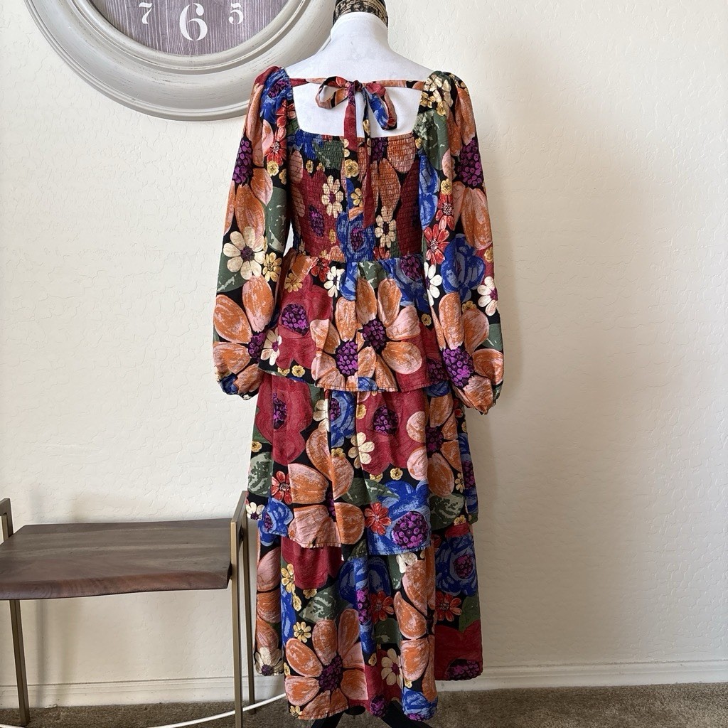 Oddi Multicolor Floral tiered boho style dress. S