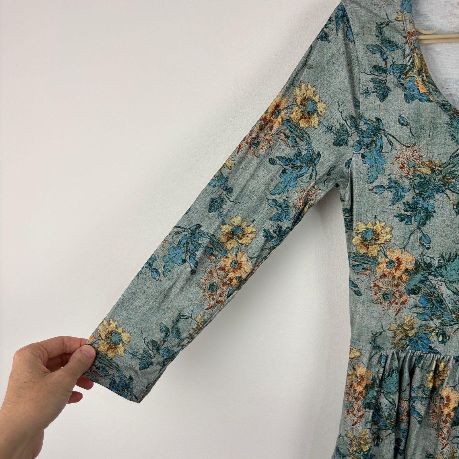 Peruvian Connection Windflower Dress XS Slate Floral Blue Yellow