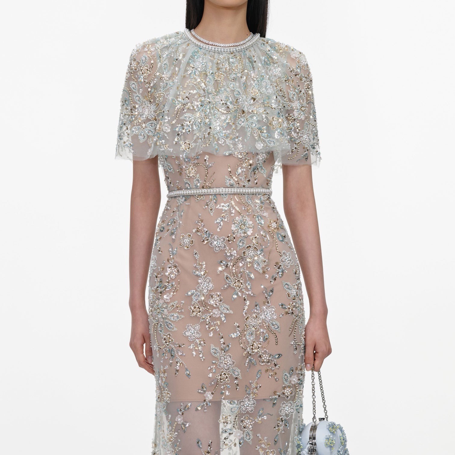 self portrait MINT EMBELLISHED CAPE MAXI DRESS $ 1060 Size US 4 UK 8
