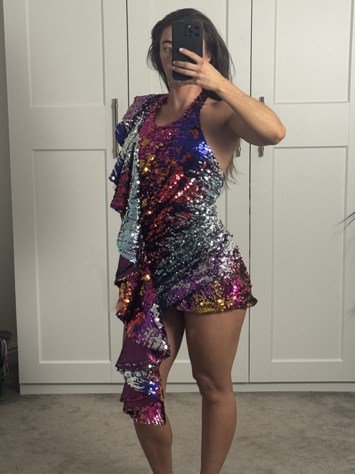 Halpern multicolour sequin ruffled halter neck mini dress – UK 8