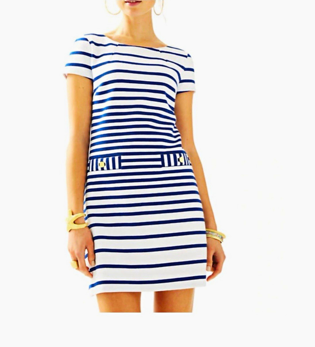 Lilly Pulitzer Blue White Striped Layton Shift Scoop Neck Short Dress XS