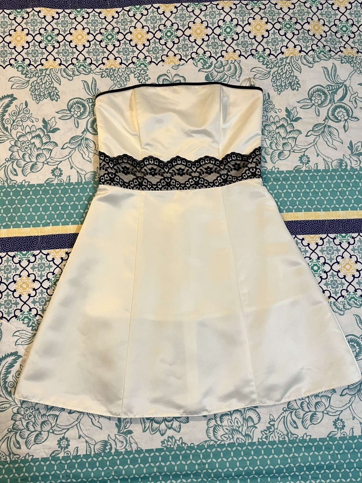 Jessica McClintock for Gunne Sax Black/White Strapless Midi Party Dress Sz 11/12