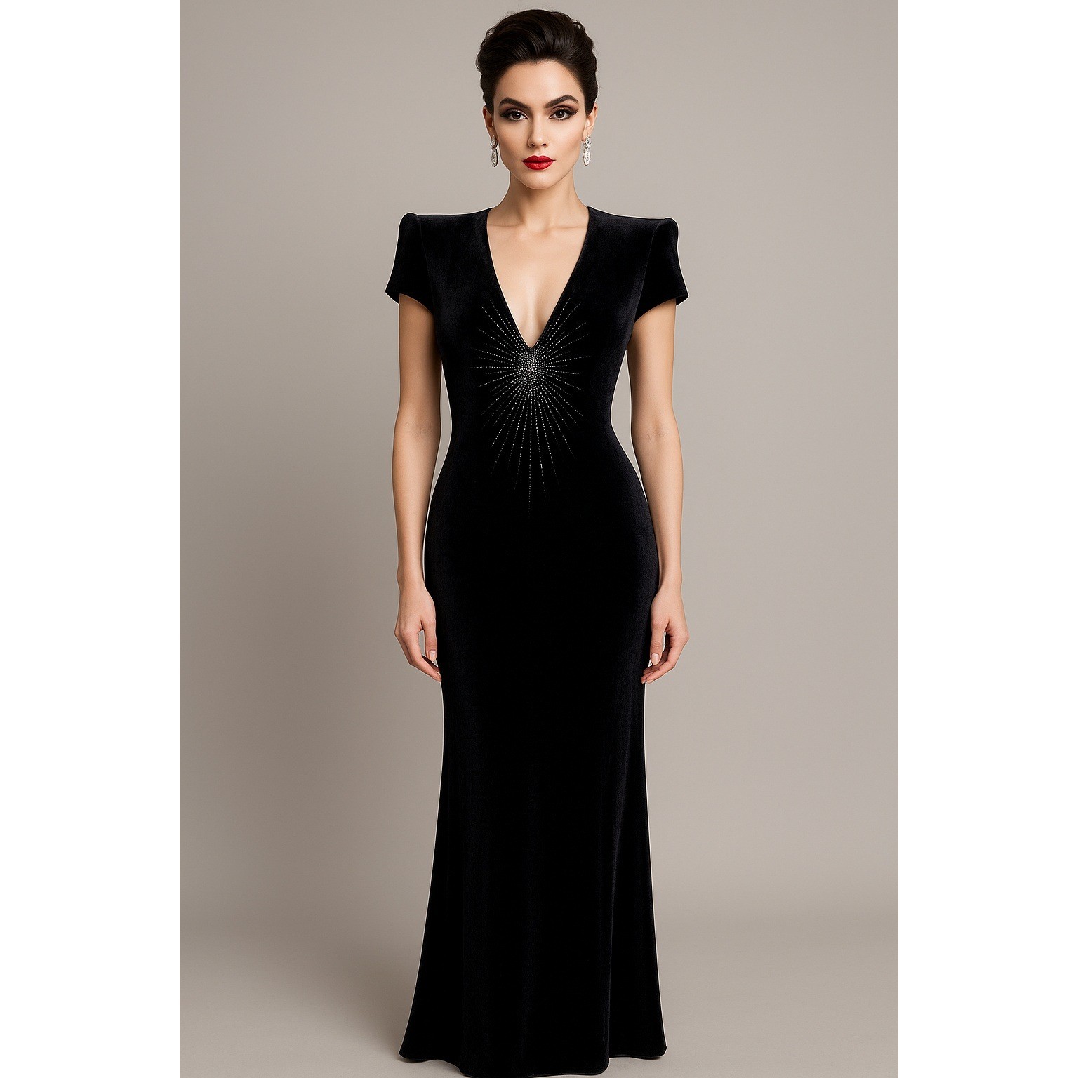 J.R. Nites Caliendo Velvet Beaded Maxi Dress Womens 12 Whimsigoth Formal Vtg 90s