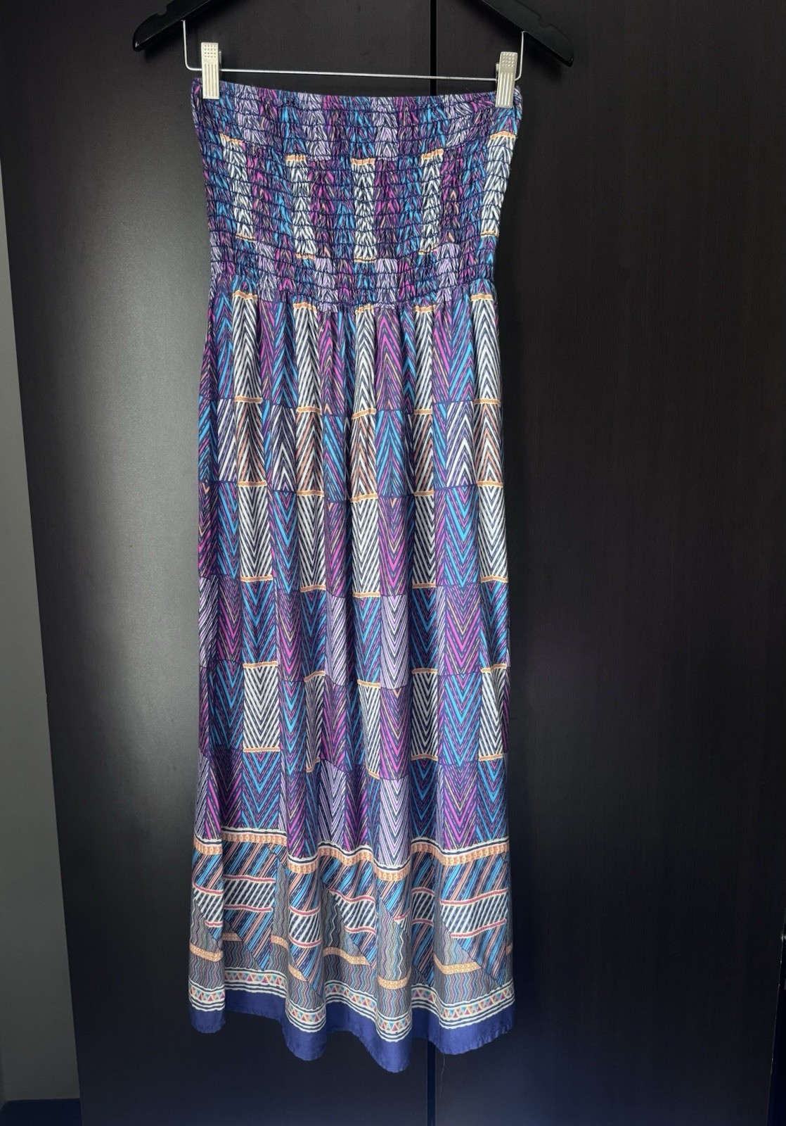 Lily White Geometric Smocked Strapless Maxi Dress Skirt Convertible Small