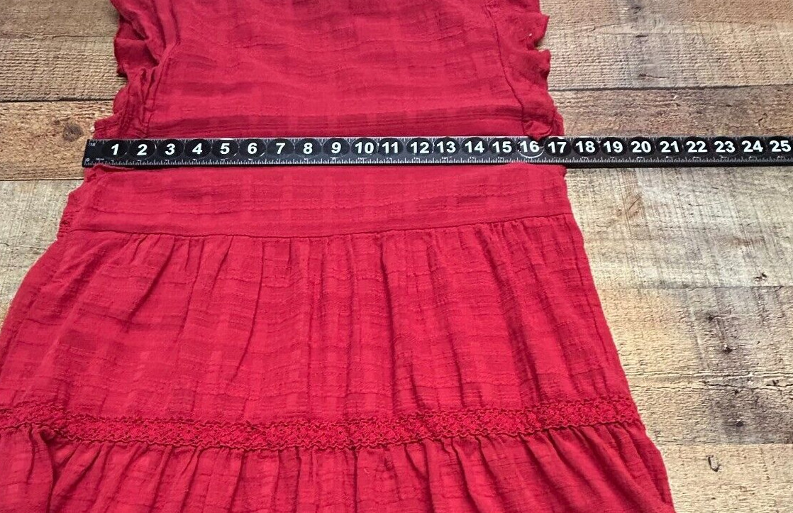 Knox Rose Dress Medium Knee Length Red Tiered Ruffle Tasseled Peasant Boho