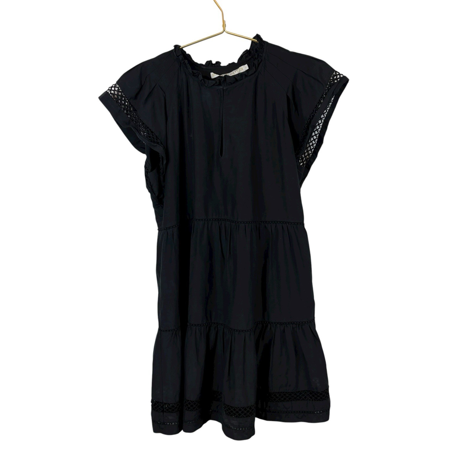 Marie Oliver Black Mini Tiered Dress Silk Cotton Blend Size Small