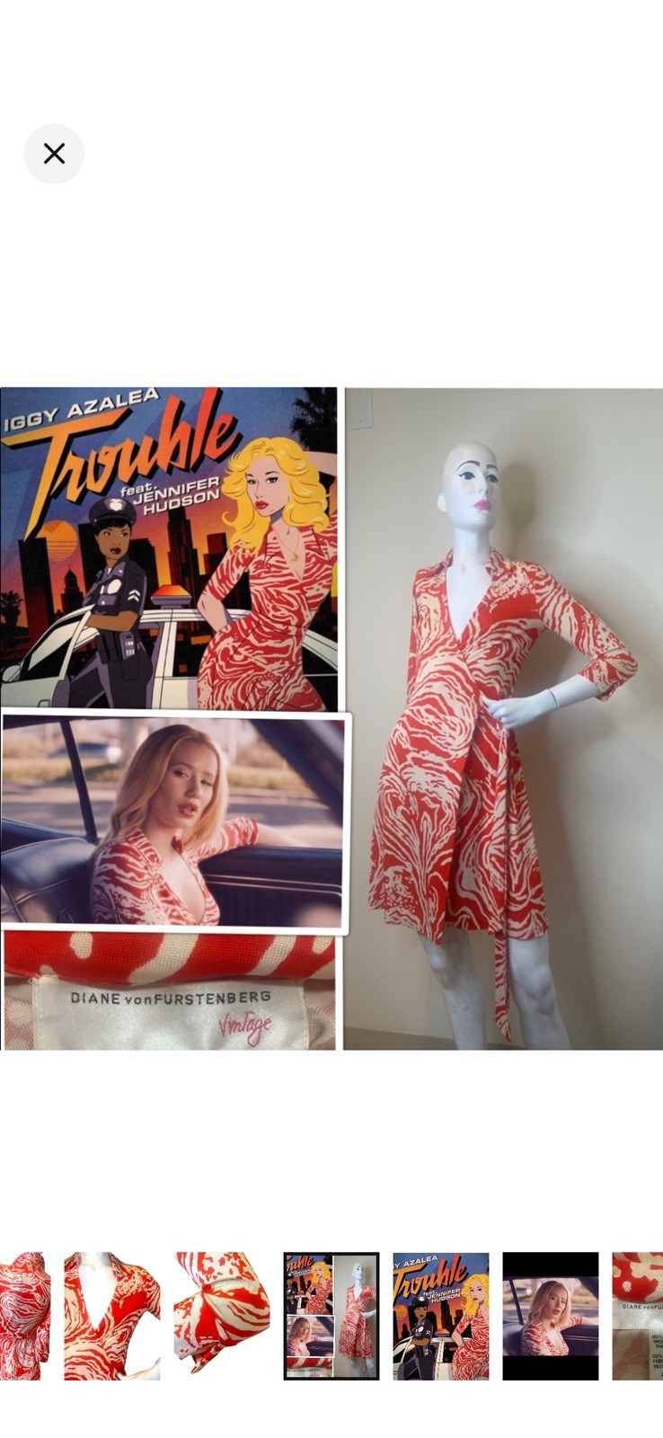 Diane von Furstenberg Vintage Red/White Abstract Silk Jersey Wrap Dress V-Neck 8