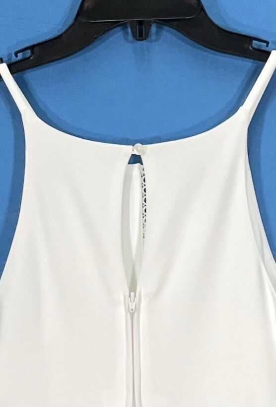 BY & BY White CREPE Lace Insert SLEEVELESS High Neck KEYHOLE BACK Skater Dress 1