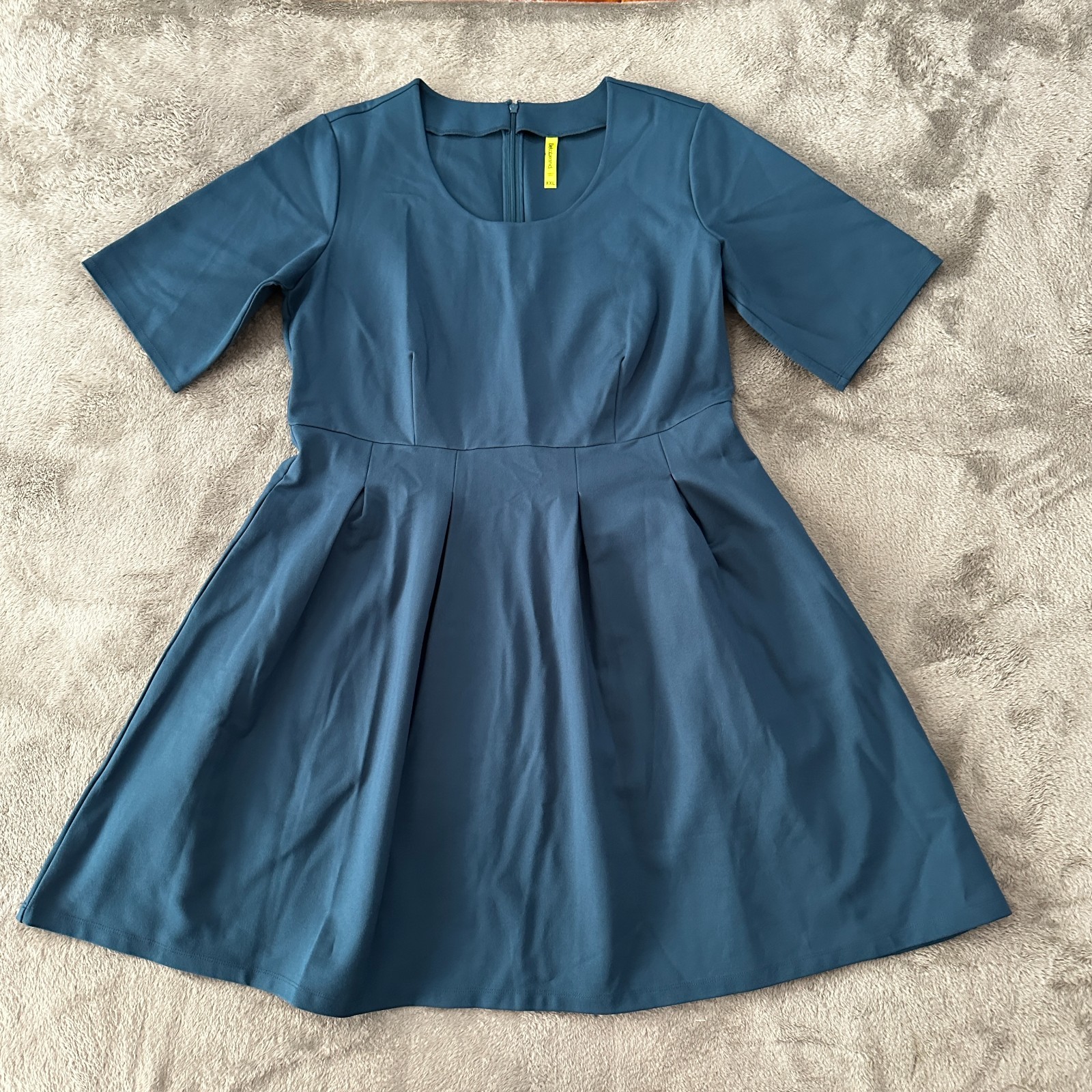 Betabrand Blue Fit & Flare Dress Women’s XXL Ponte Knit Scoop Neck Short Sleeve