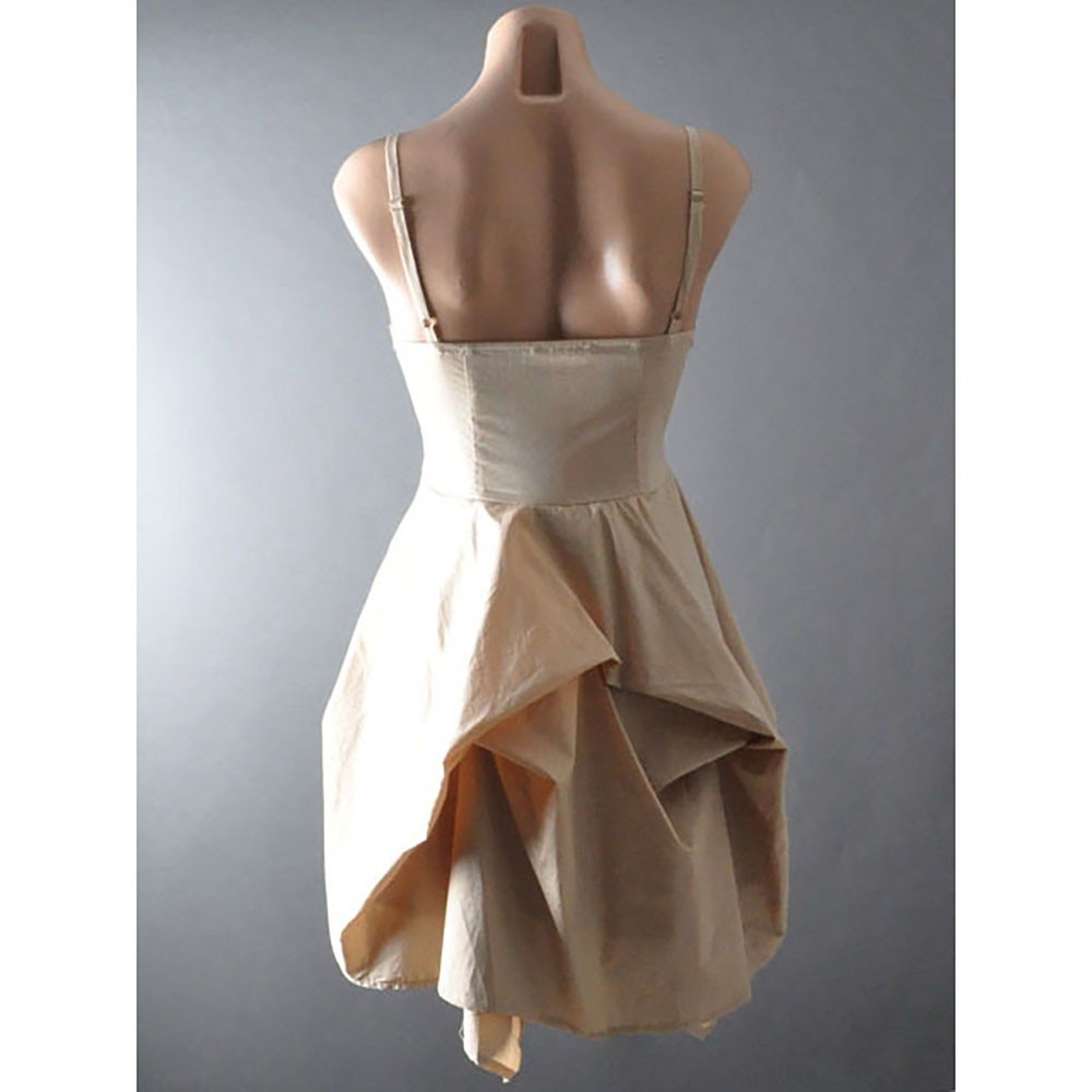 Beige Tan Brown Steampunk Victorian Gothic Western Asymmetric Bustle Dress S M L