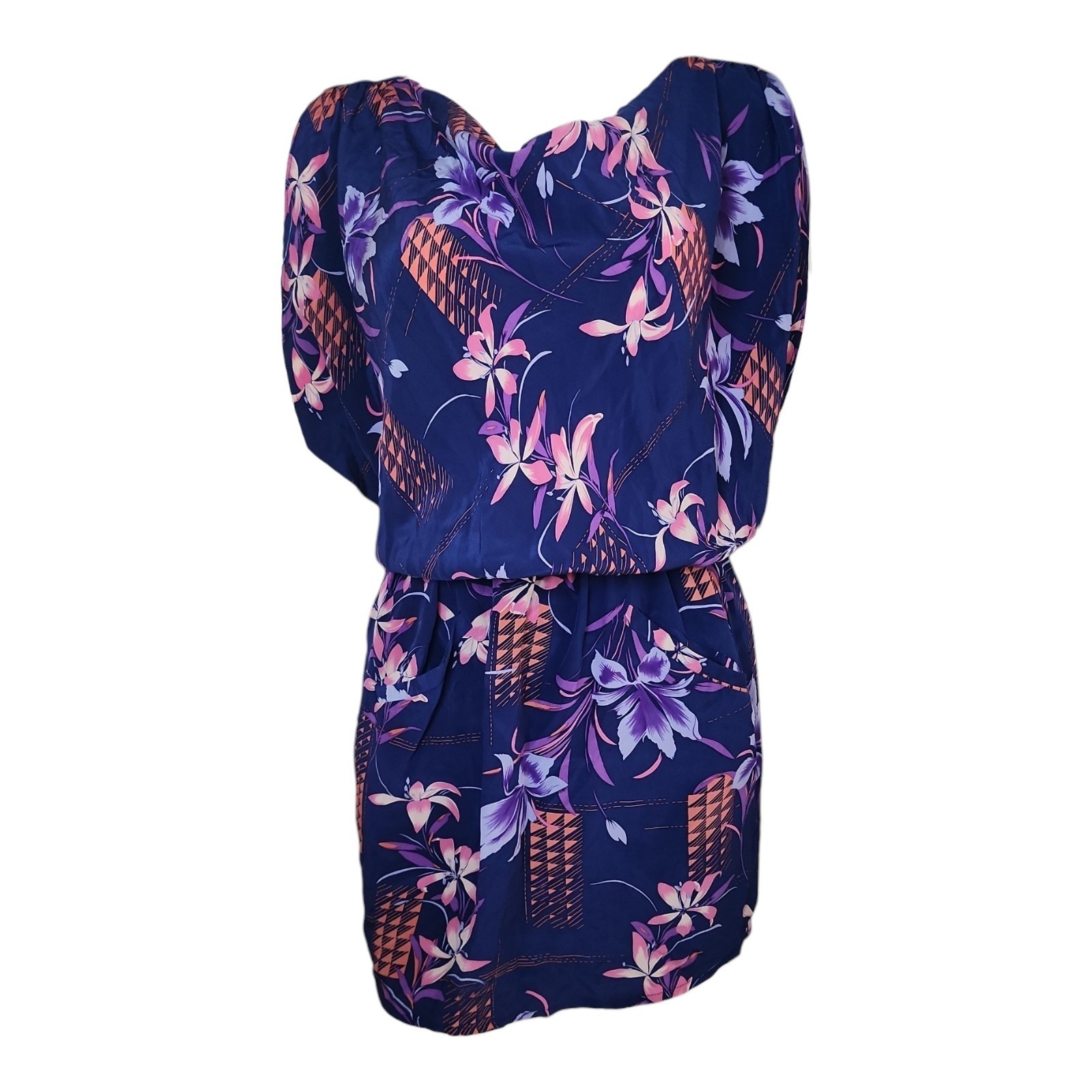 Yumi Kim Dress S Small 100% Silk Blue Floral Tropical Resort Vacation Beach