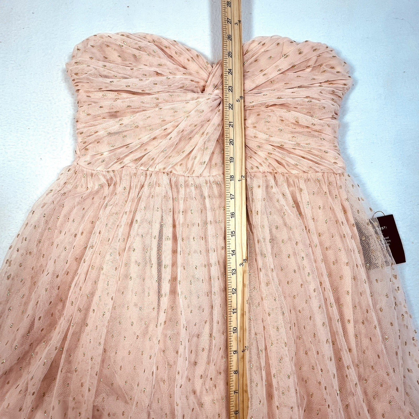 Lulus Strapless Mini Dress Womens Large Pink Gold Metallic Polka Dot Tulle New