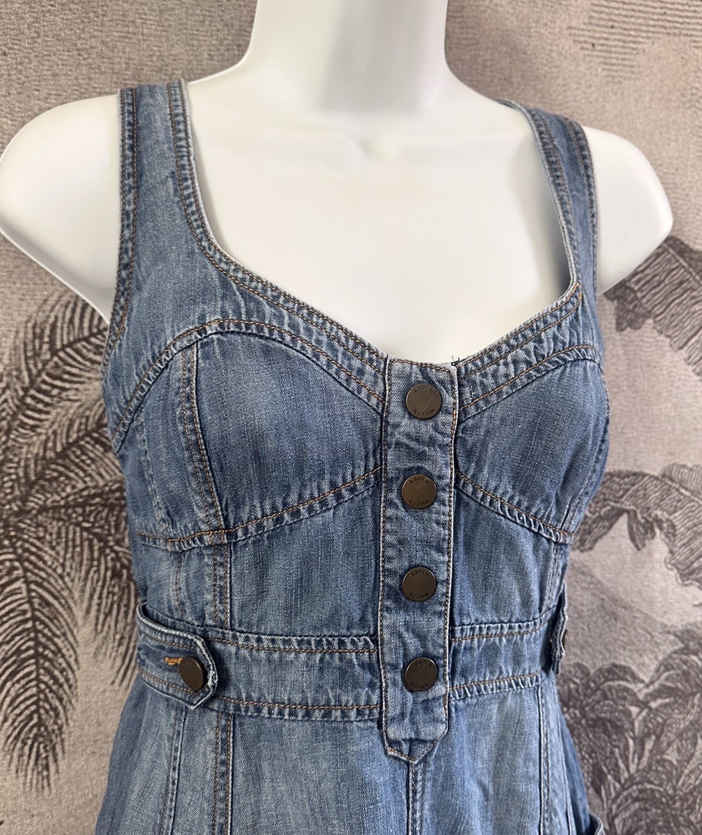 Stunning Vintage Karen Millen Denim Dress UK 10 Blue Flattering Short Bustier