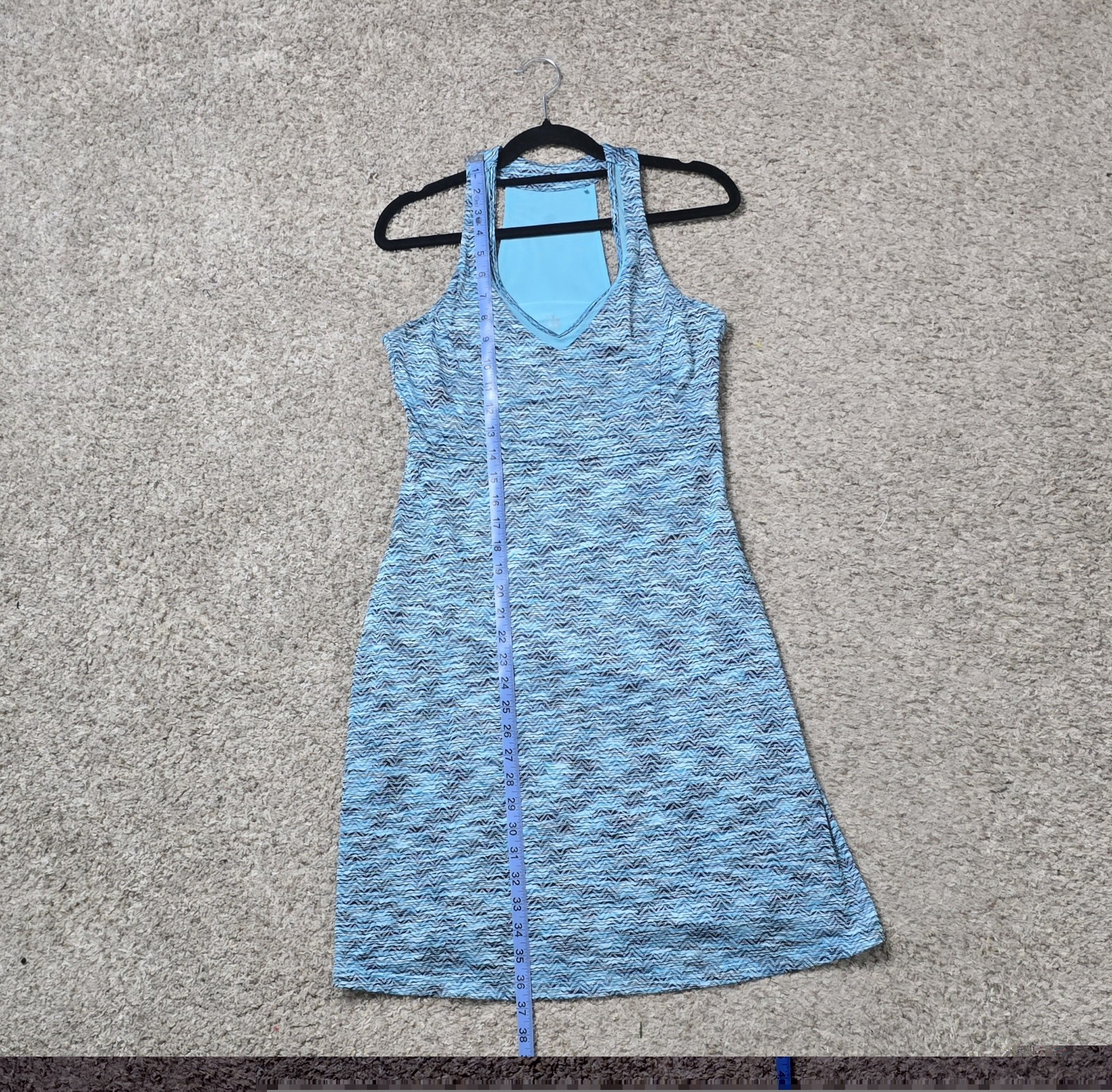 MPG Women’s Blue Striped Sleeveless V-Neck Racerback Knit A-Line Dress S