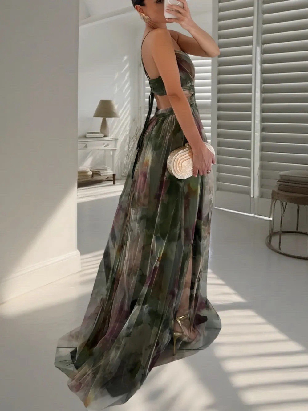 Watercolor Chiffon Maxi Dress Flowy Boho Evening Dress Prom Wedding Guest Dress/