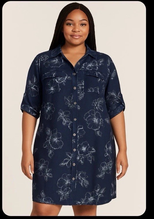 Mlle Gabrielle Women’s 3/4 Sleeve Shirt Dress Size 2XL Blue