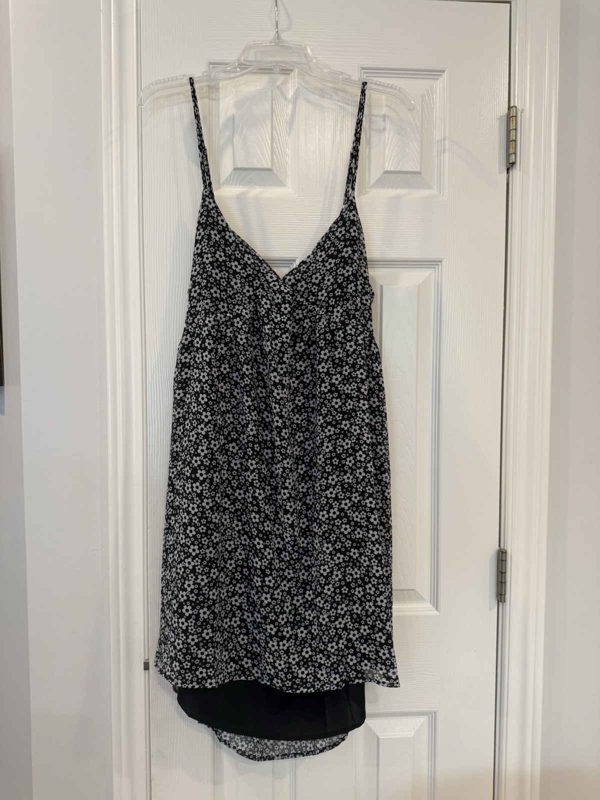 Pink Lily Women’s Spaghetti Strap Print Dress Size XL, Black, Handkerchief Hem