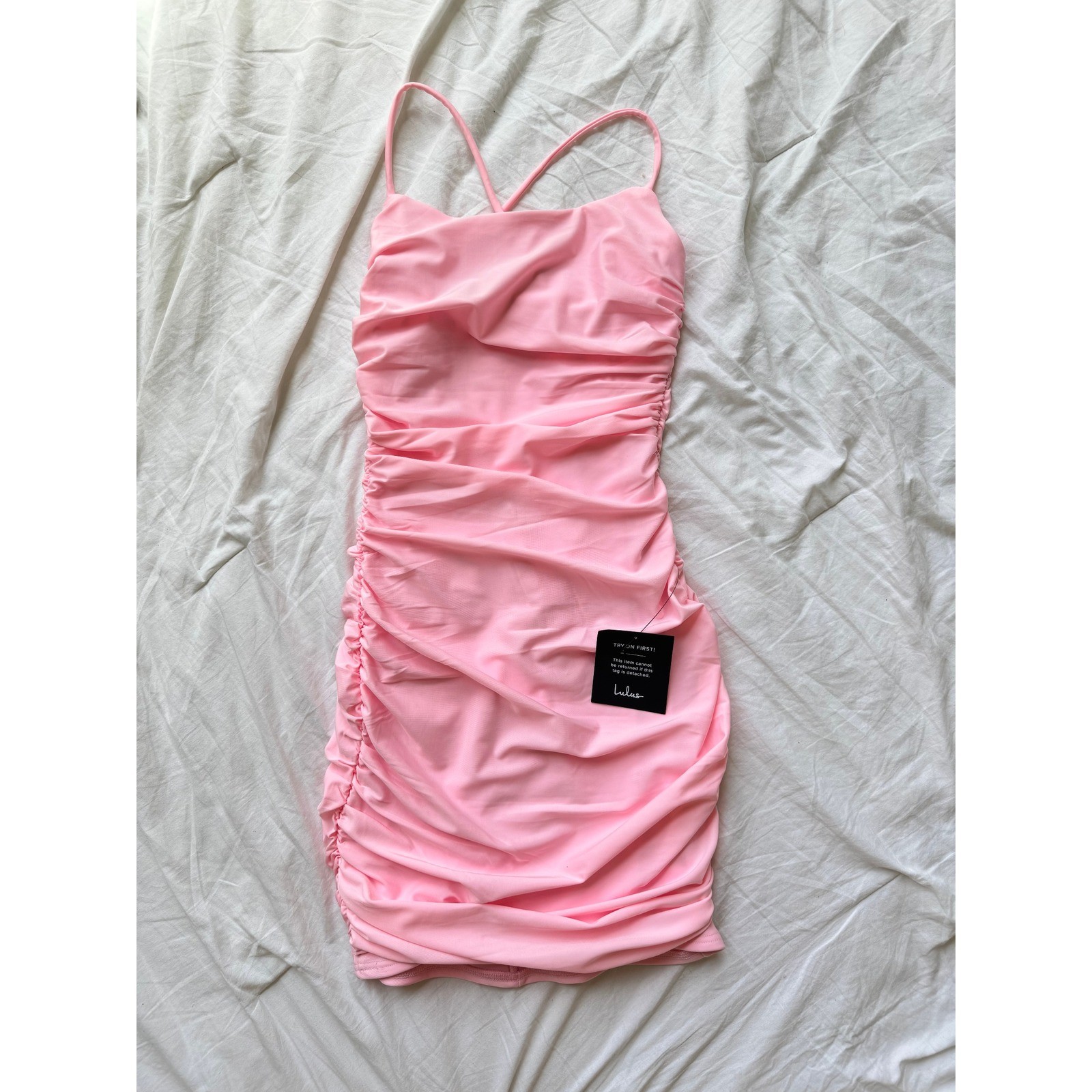 Lulus Pink Ruched Bodycon Mini Dress Women’s Size XS Sleveless Tank
