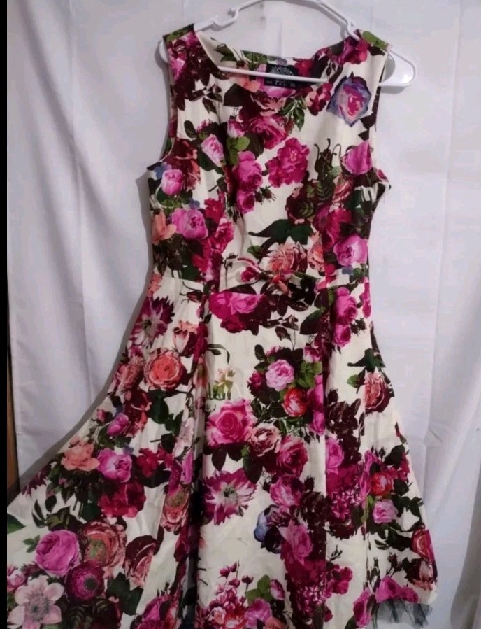 Beautiful Hearts & Roses Floral Swing Dance Party Dress Pink Bow Tulle Wedding