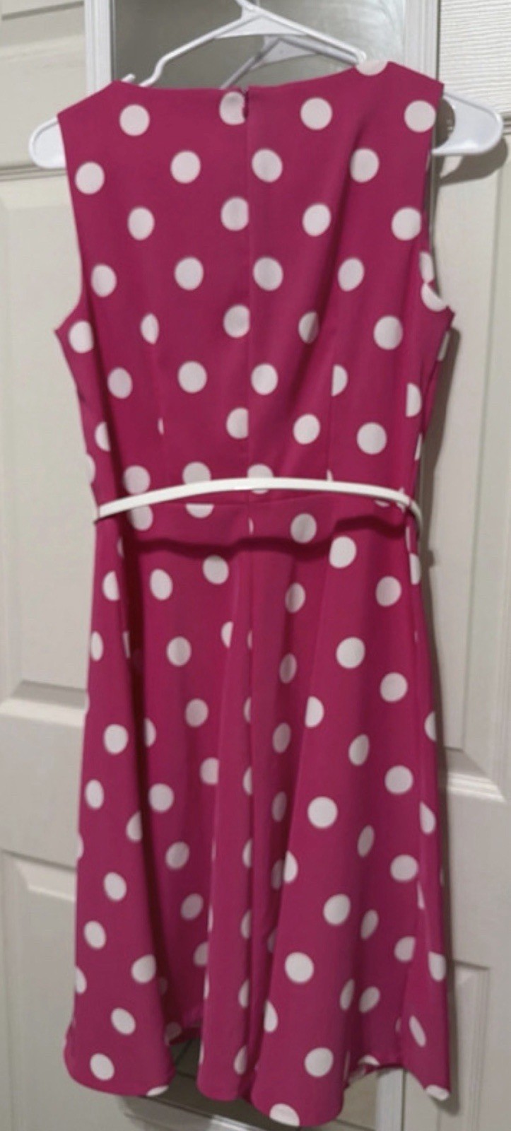 Dressbarn Darby Pink White Polka Dot Round Neck Sleeveless Belted Dress 6
