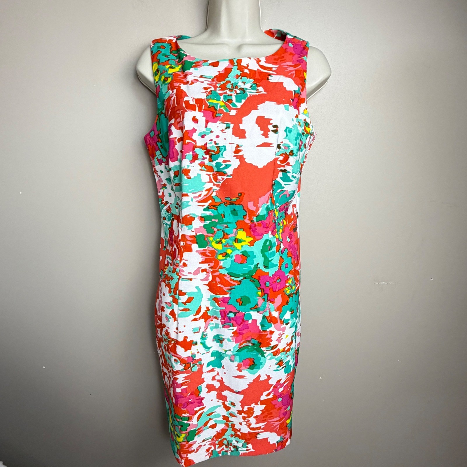 Alyx Limited Womens Abstract Multi Floral Sheath Dress Orange Teal Pink Size 10