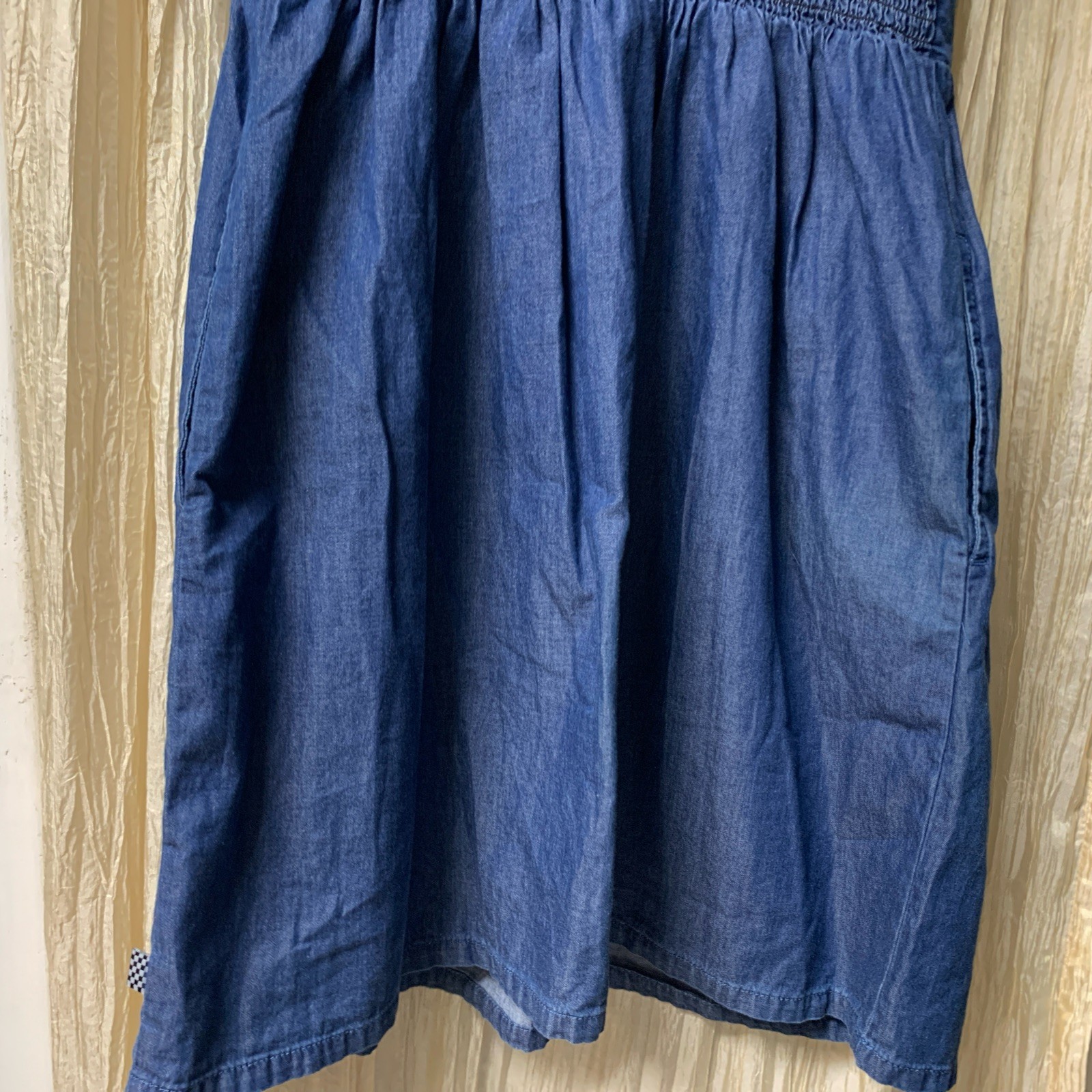 Vans Denim SunDress Button Top Front Smocked Back Dress Straps Women’s Medium