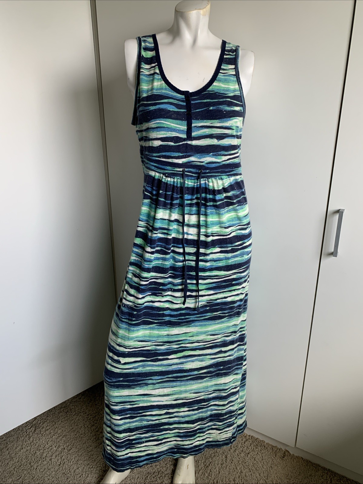 Women’s size Large Eddie Bauer blue striped sleeveless maxi sleeveless dress