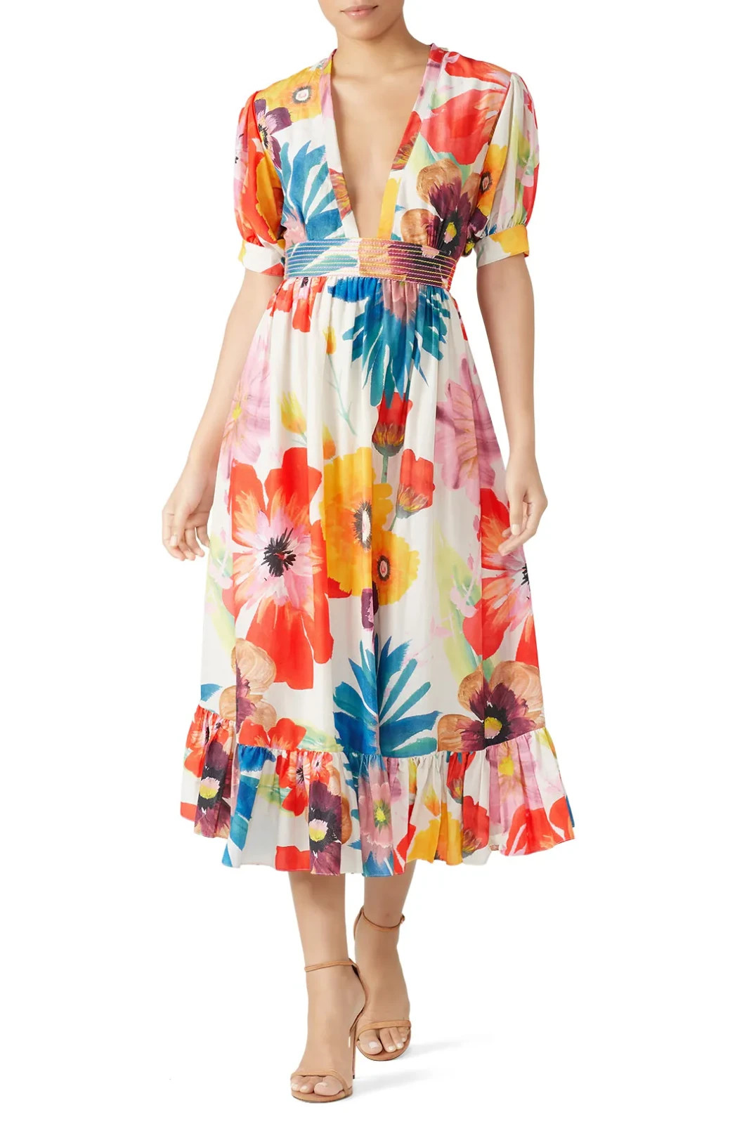 Carolina K Greta Midi Dress Size XS Gardenia floral *Flaw Womens