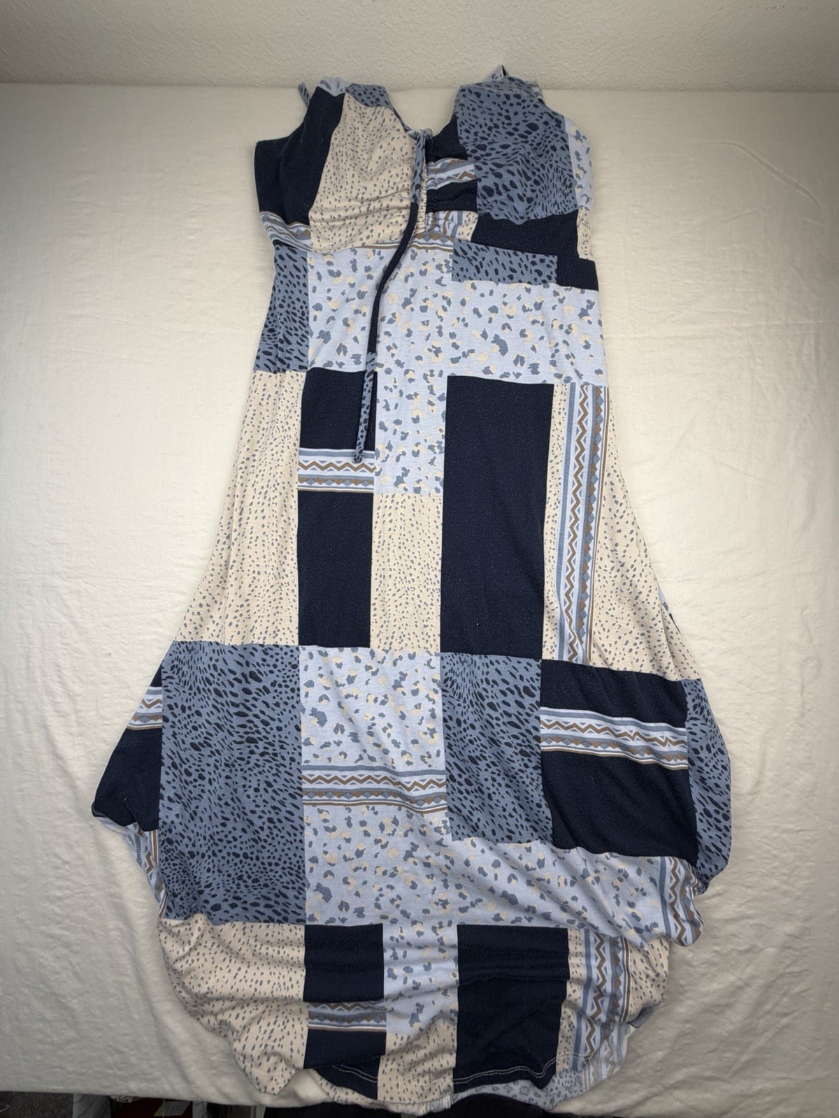 Absolutely Famous Womens XL Blue Patchwork Sleeveless Maxi Tie Front