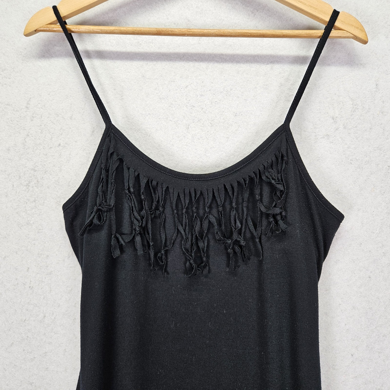 Y2k Miken Swim Classic Fringe Maxi Boho Spaghetti Straps Beach Dress Sz M Black