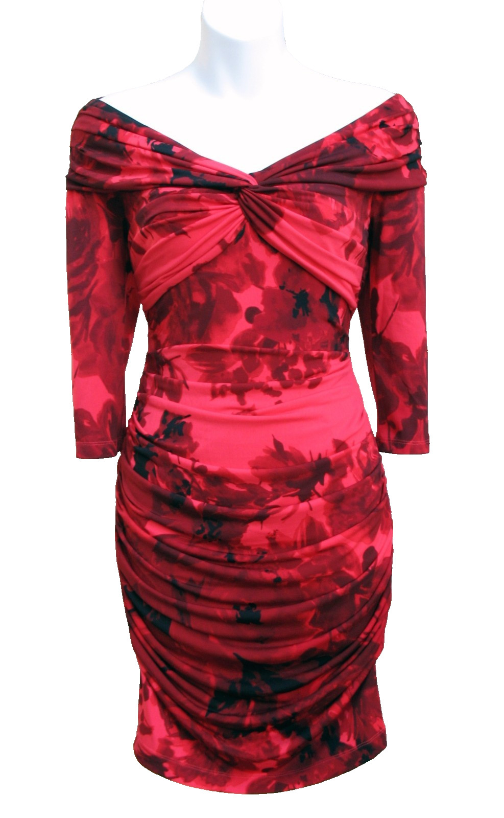 Muse BOSTON PROPER Size 6 Off the Shoulder Floral Print Cocktail Party Dress Red