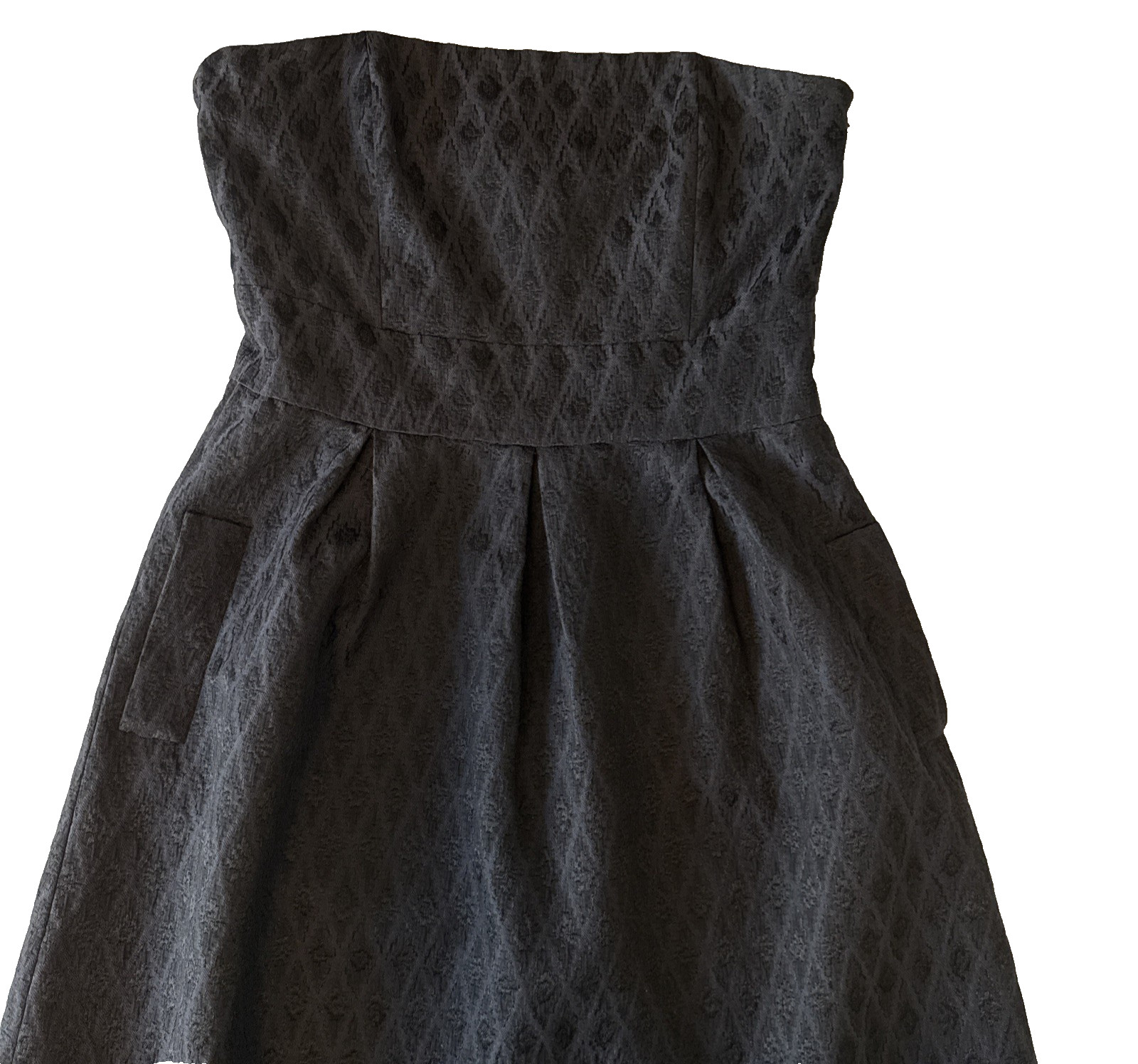 Halogen Strapless Fit & Flare Black Jacquard Dress Pockets 8 Little Black Dress