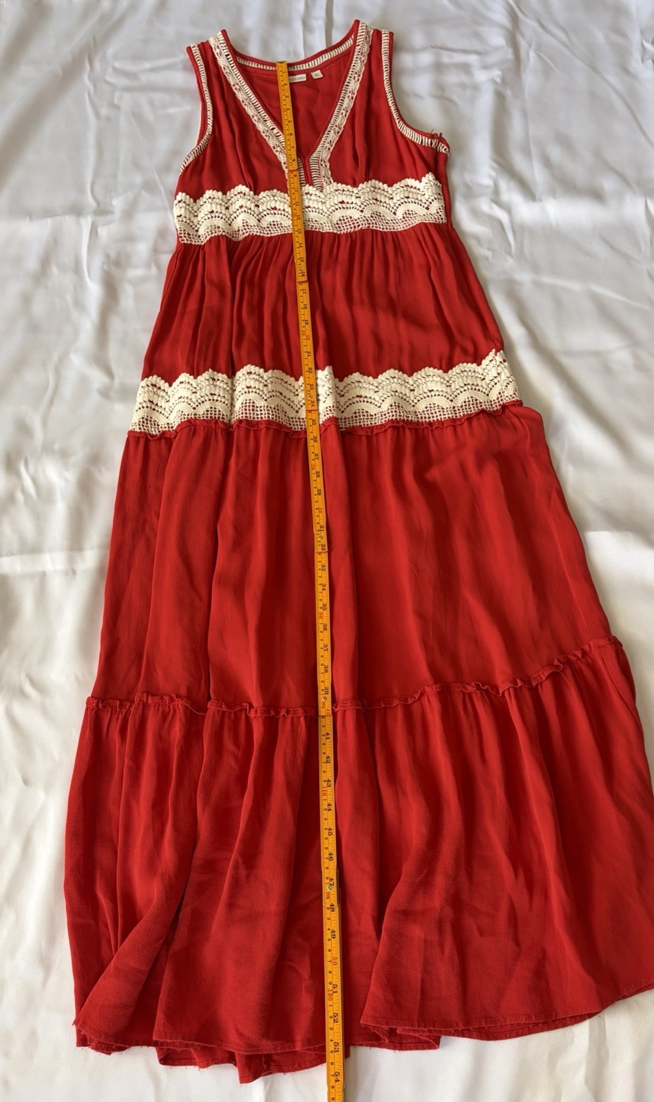 Eva Mendes for NY&CO Red maxi sundress Size m With Crochet Accents