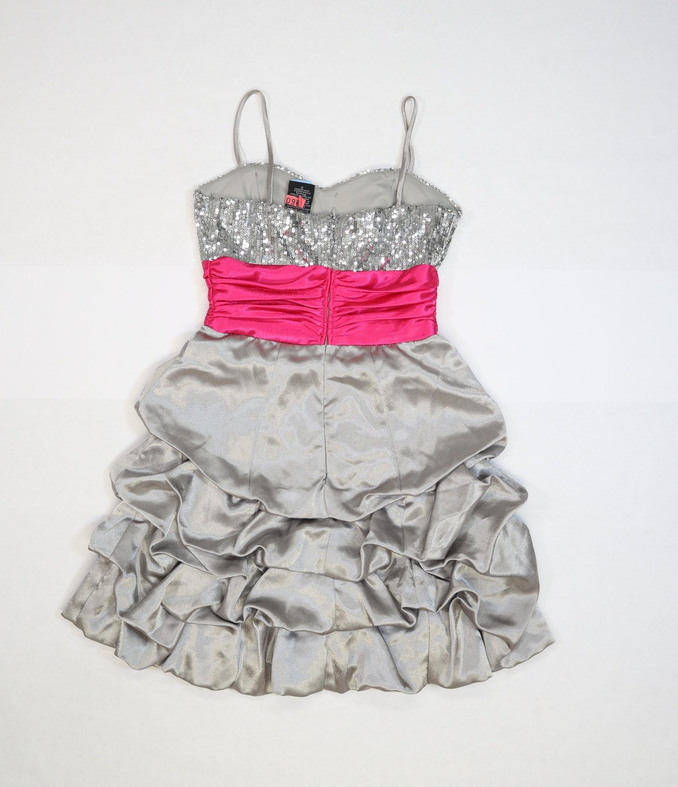 B. Smart Dress Womens 3 Silver Pink Sequin Bodice Ruched Bubble Prom Homecoming