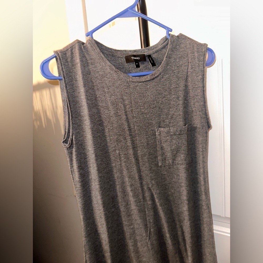 Theory Size Small Pima Cotton Modal Spandex Blend Gray Sleeveless MIDI Dress