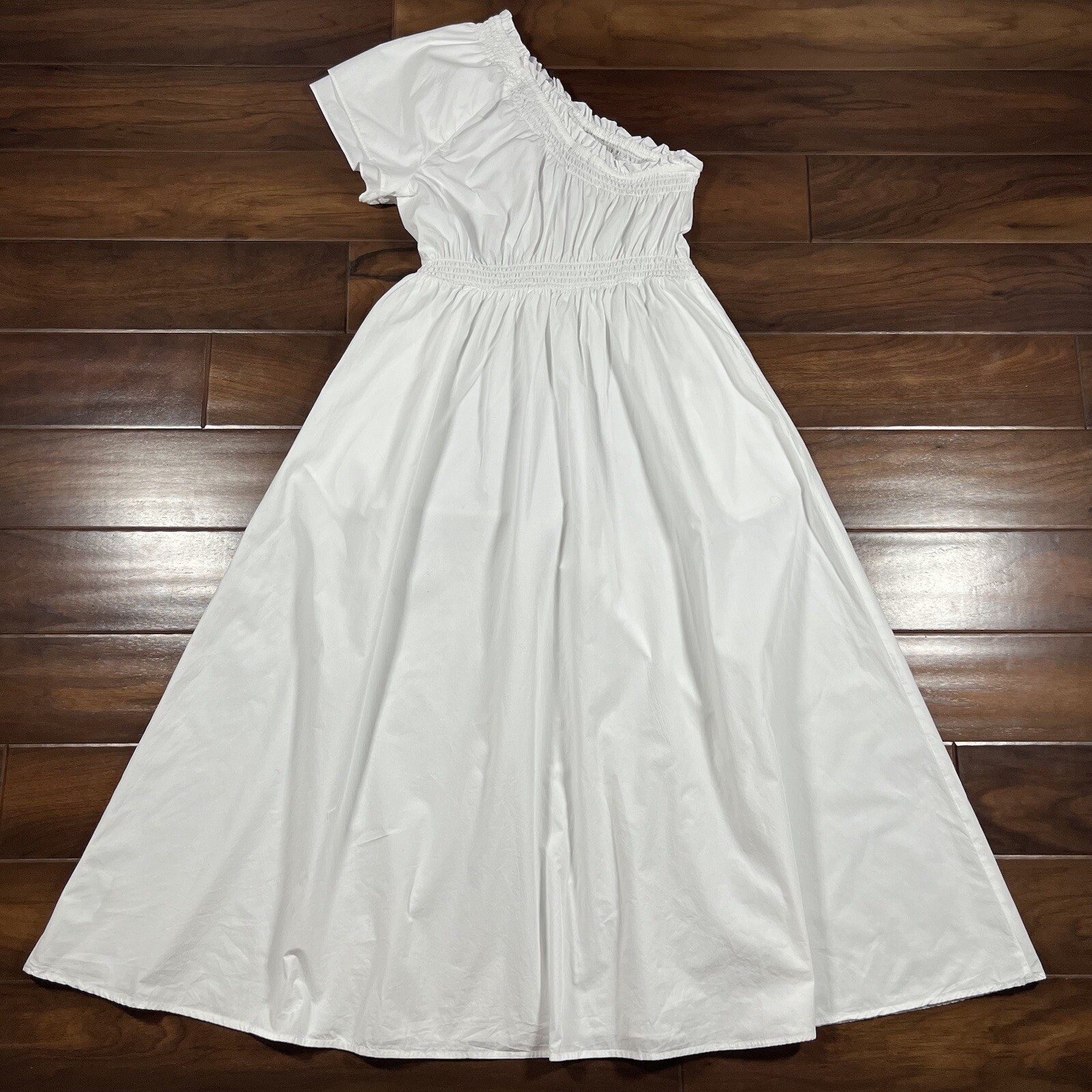 J. Crew Size Medium White Smocked Cotton Poplin One Shoulder Dress BR403