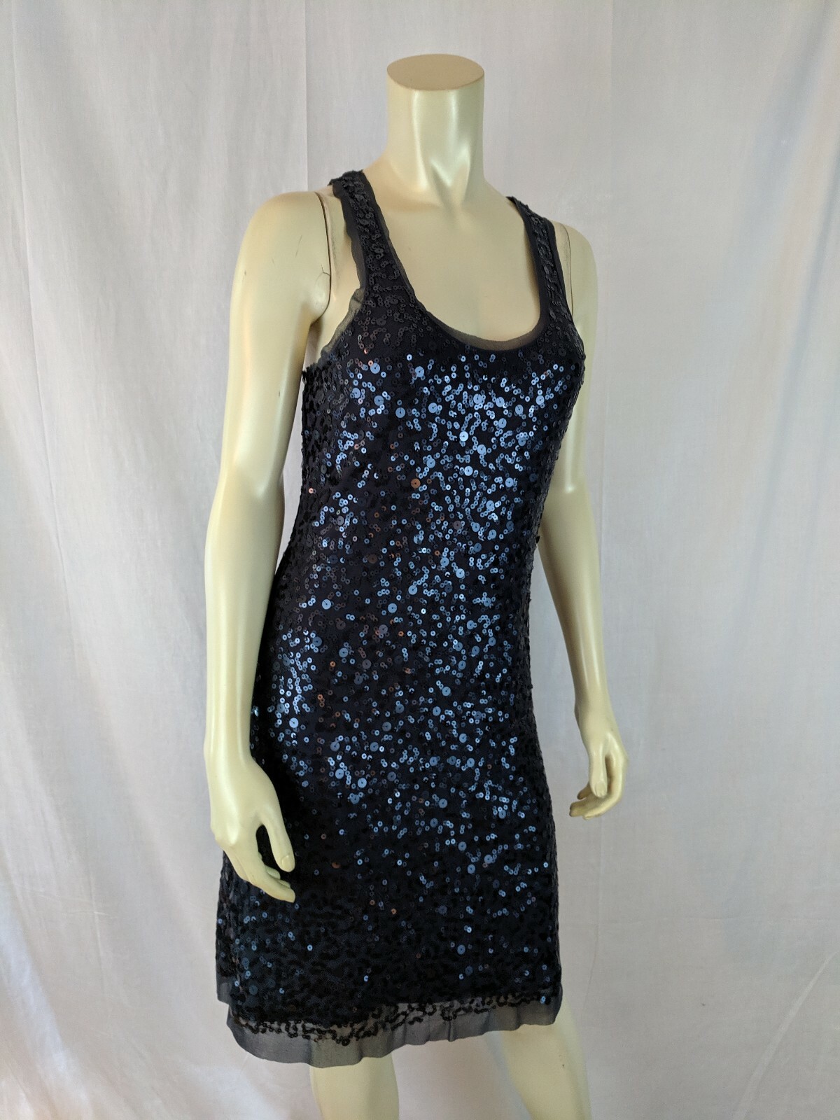 Max Studio Dress M Gray Sequin TAnk Lined Nylon Poly Spandex Stretch Knit