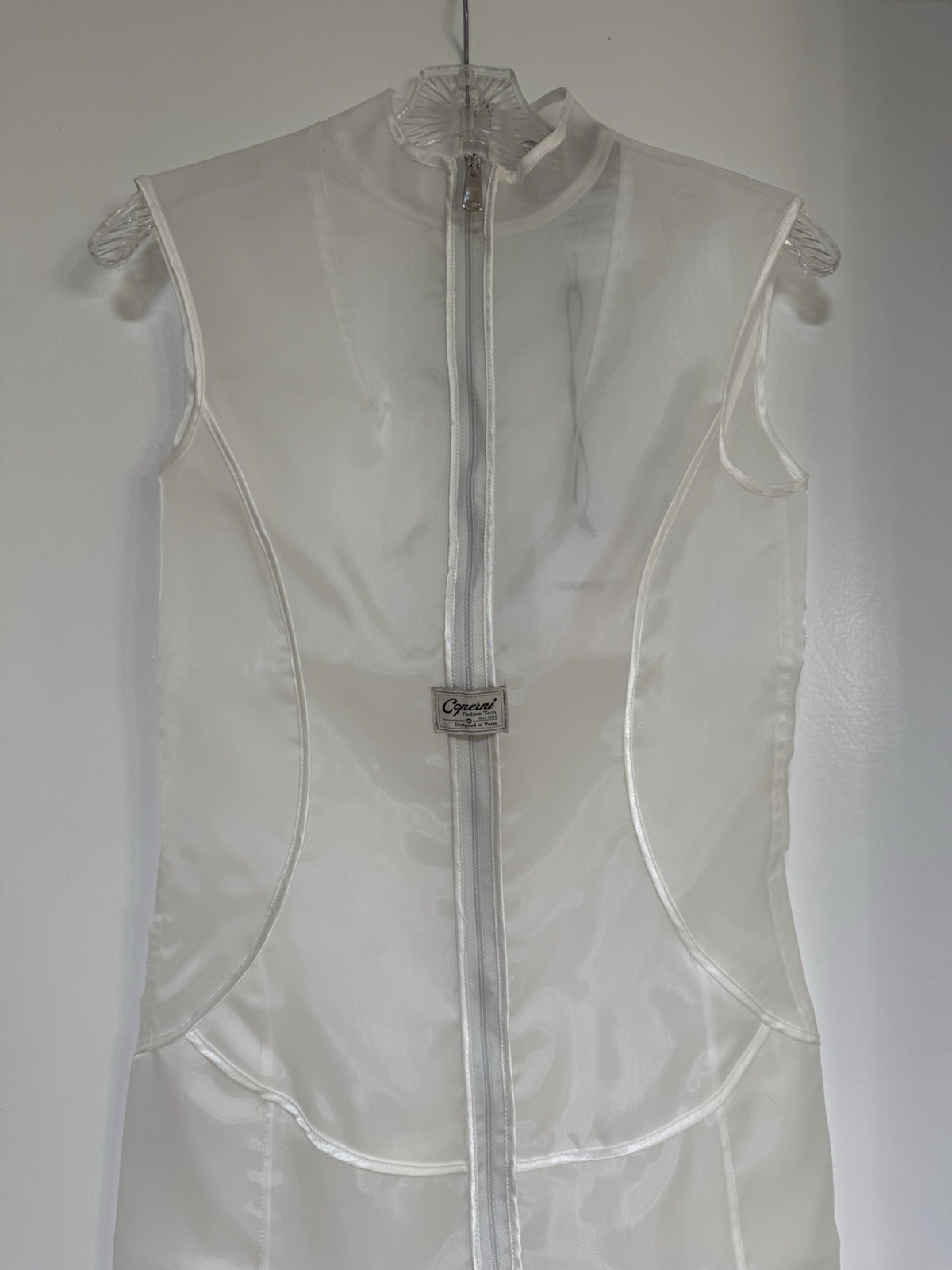 Coperni White Sheer Organza Sleeveless Zip Dress