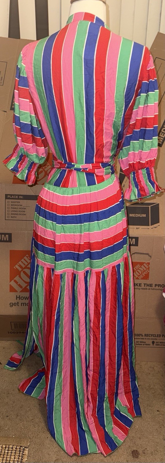 Find & Feather Galaxy Colorblock Stopped Red Pink Green Blue maxi Wrap Dress LG