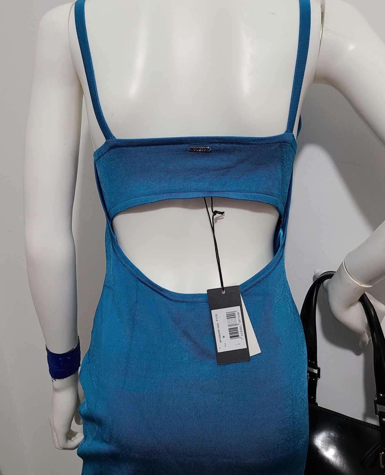 New GUESS Womens Sz Medium Shift Dress Blue Bodycon Mini Dress Keyhole Designer