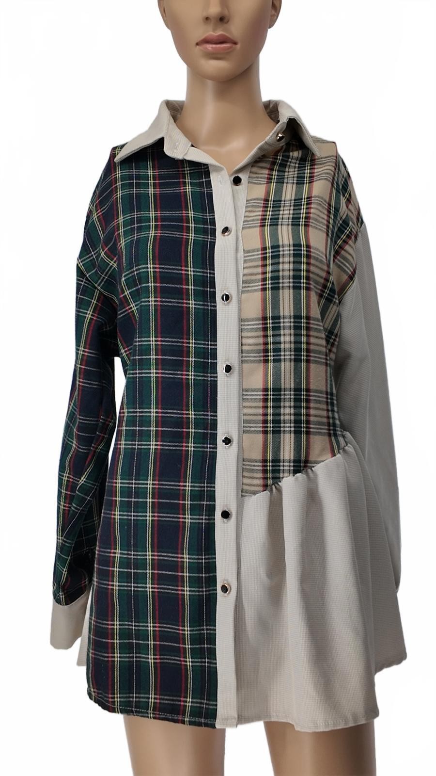 Plaid Button Up Shirt Dress Small Multi Color Relaxed Fit Casual