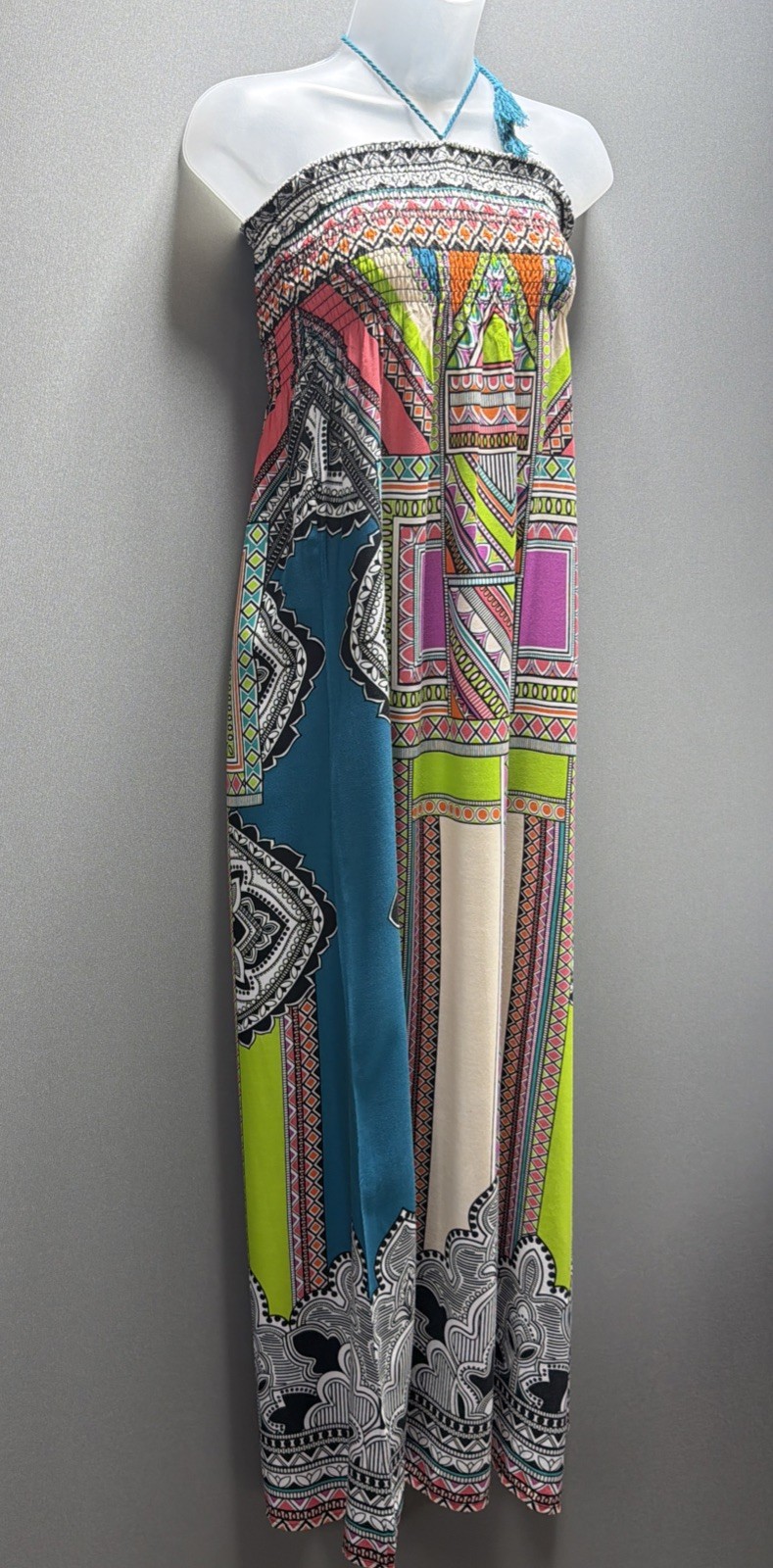 Flying Tomato Halter Elastic Maxi Beach Dress Women’s Size M Bohemian Artsy Boho