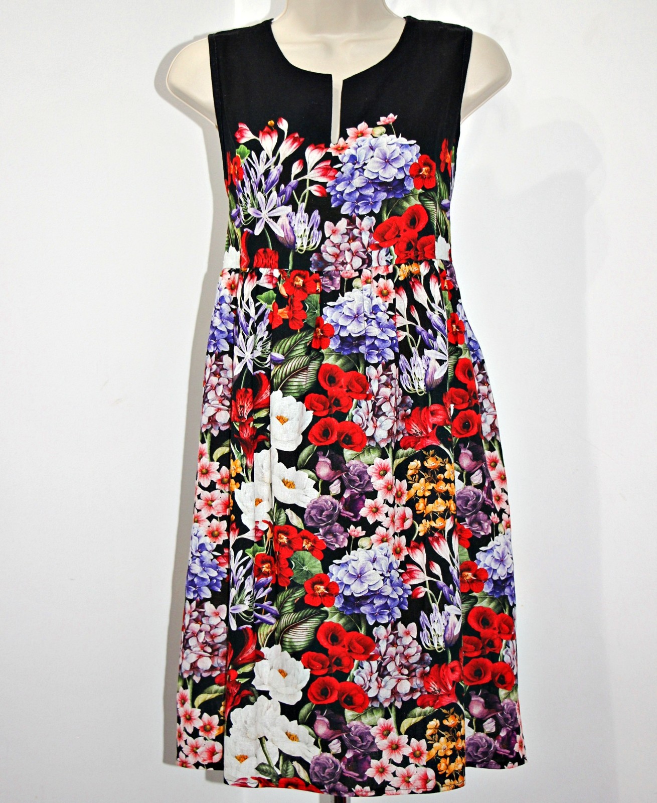 Le Ragazze Linen Blend 40″Long Empire Waist Sleeveless Floral Dress sz XL