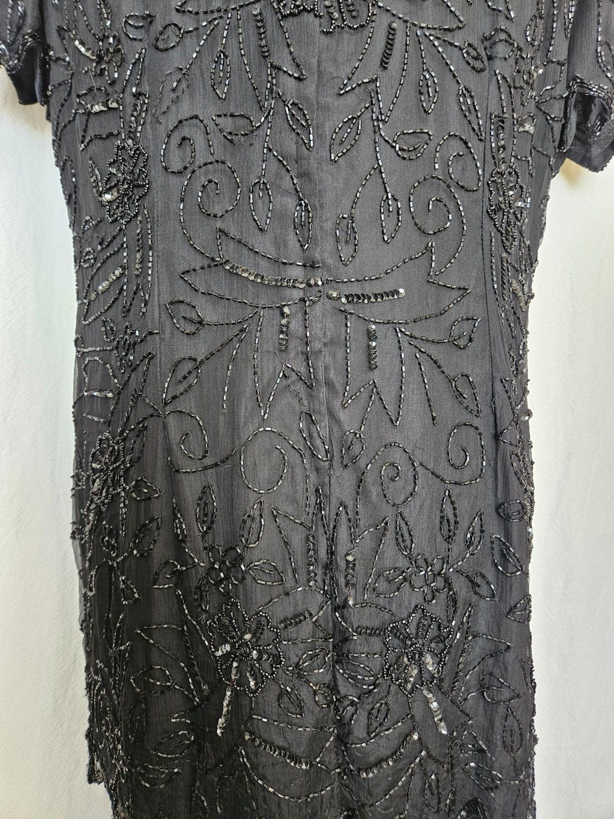 Stenay Black Silk Beaded Layered Art Deco Cocktail Party Dress Halloween Formal