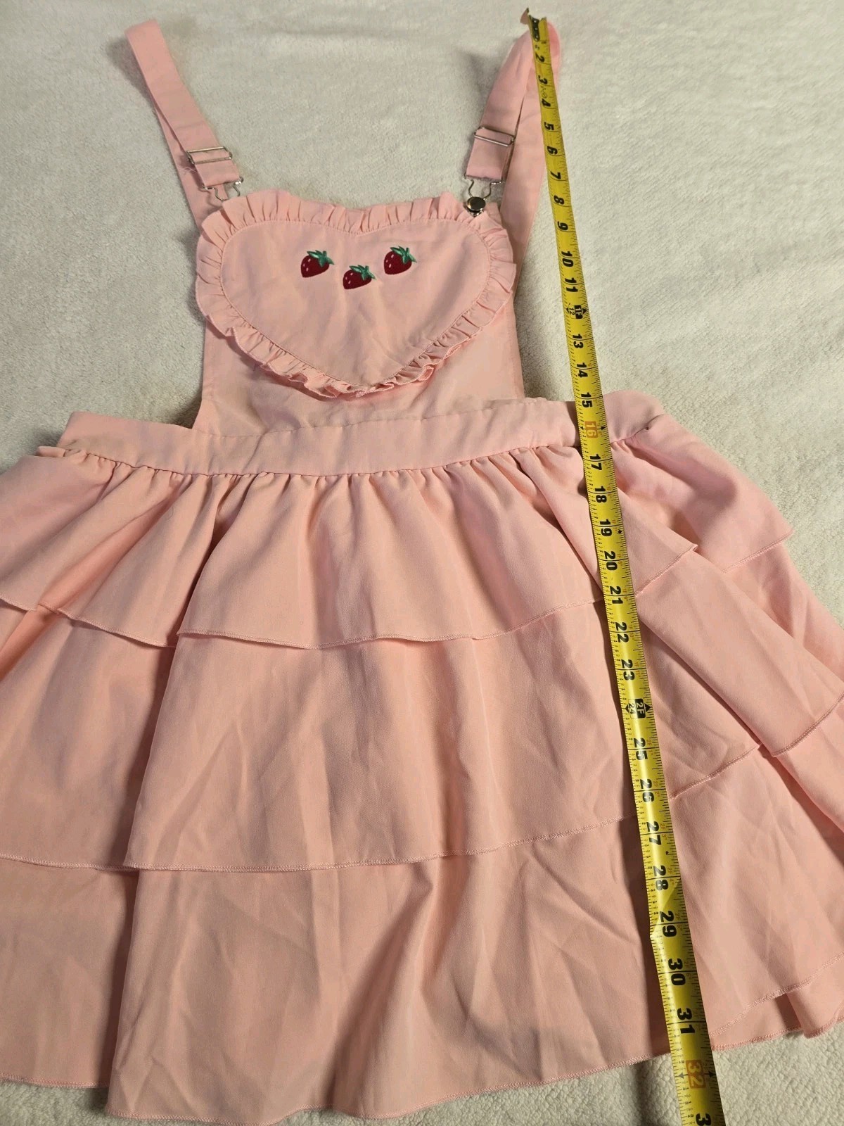 Romwe Strawberry Overall Dress Pink Women’s 1XL Heart Ruffle Cottagecore Kawaii