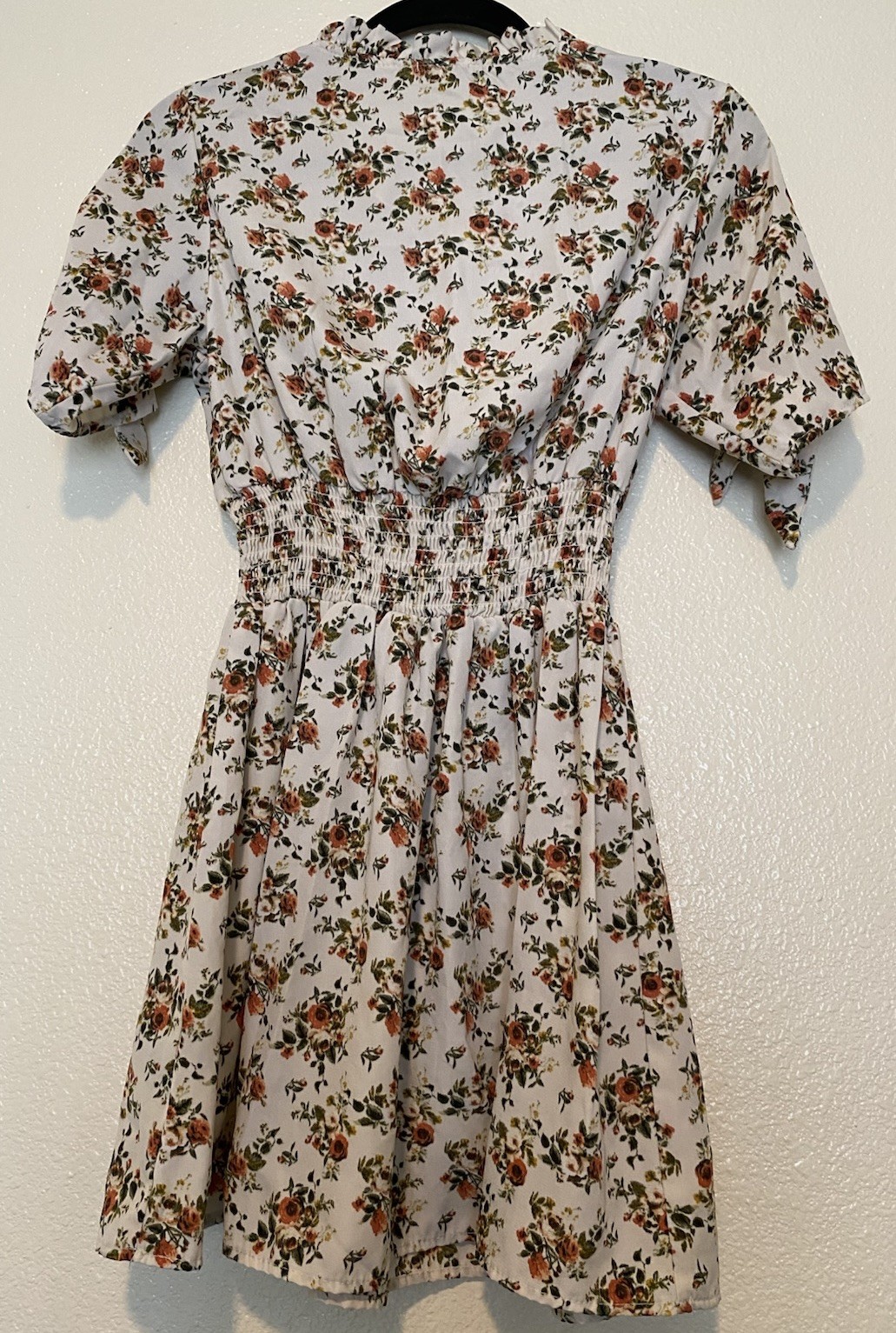 Justify White/Multicolor Floral Button Front Smocked Collared Short Dress M